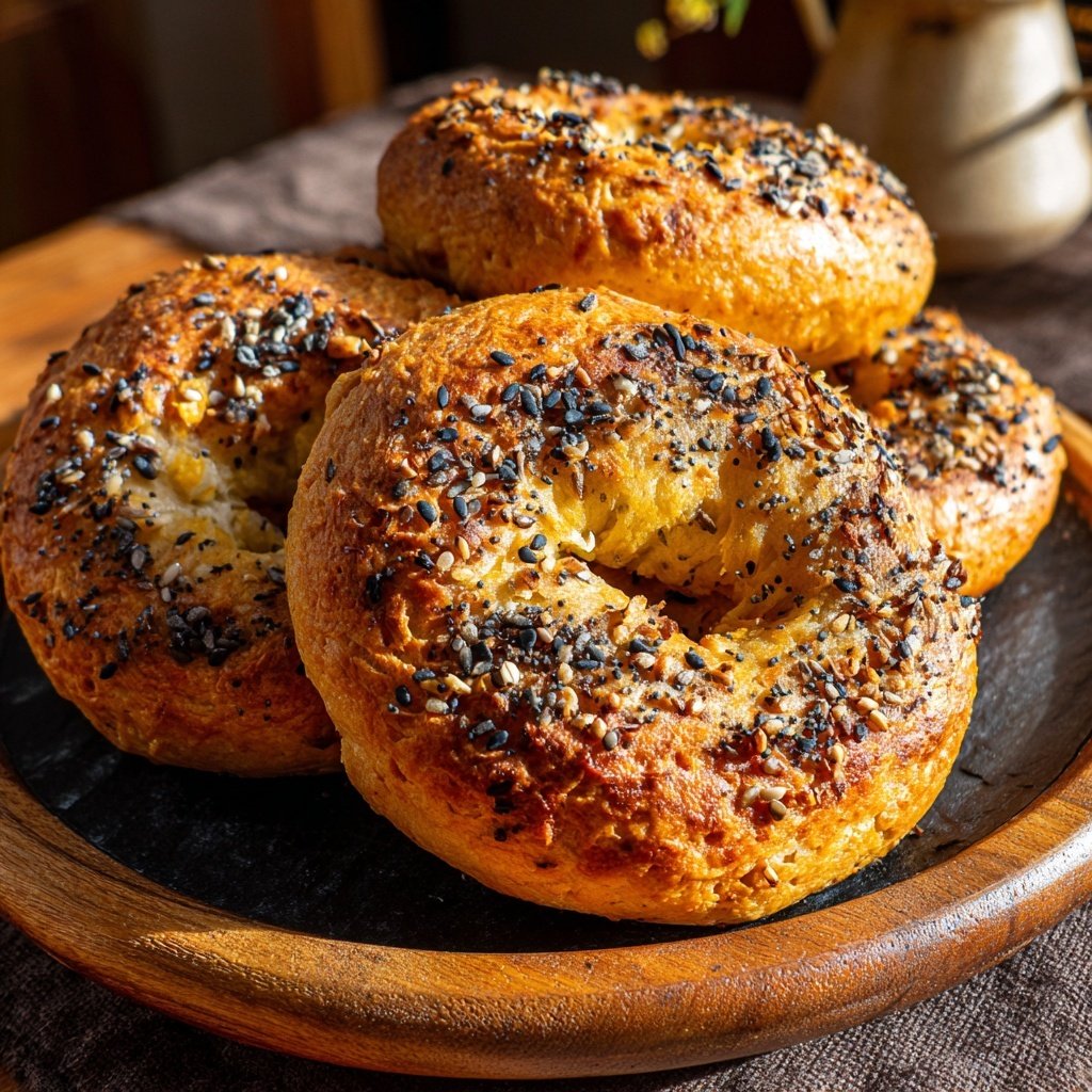 Protein Bagels with Sesame Seeds Crispy