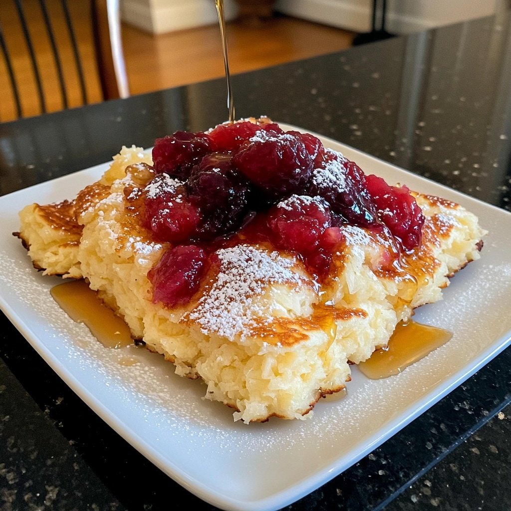 Fluffy Shredded Pancake with Plum Compote