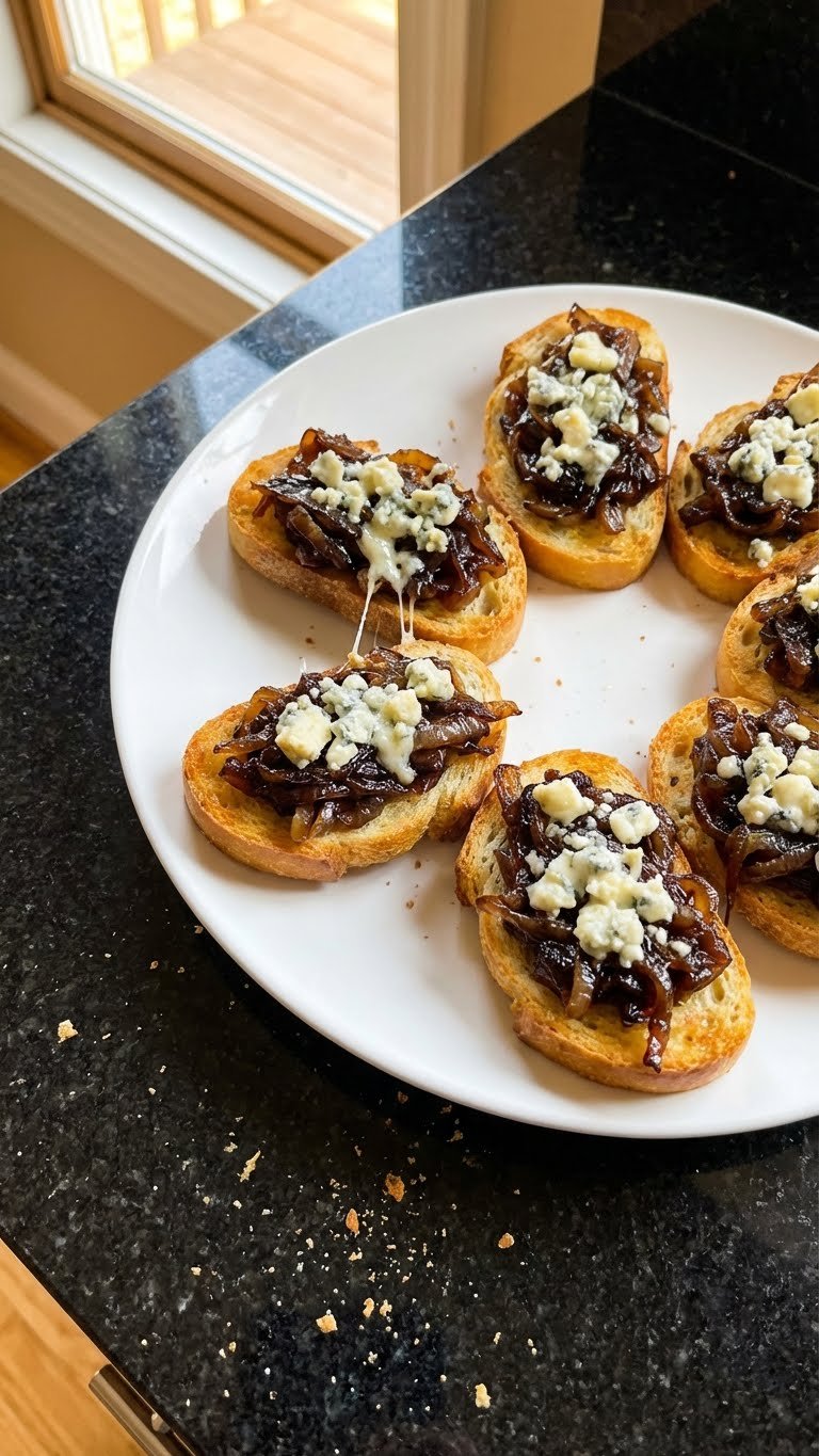 Caramelized Onion and Gorgonzola Crostini
