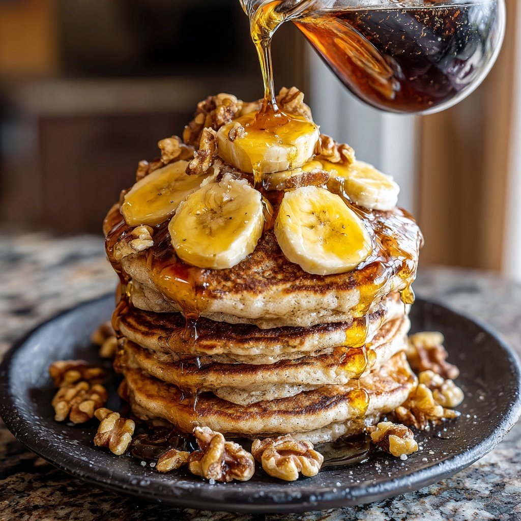 Banana Walnut Pancakes with Syrup