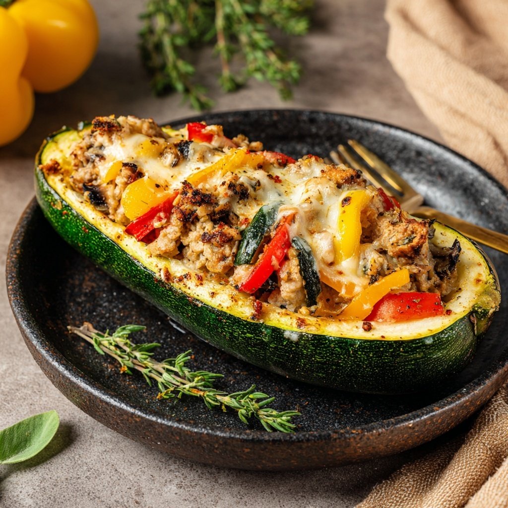 Turkey Veggie Stuffed Zucchini