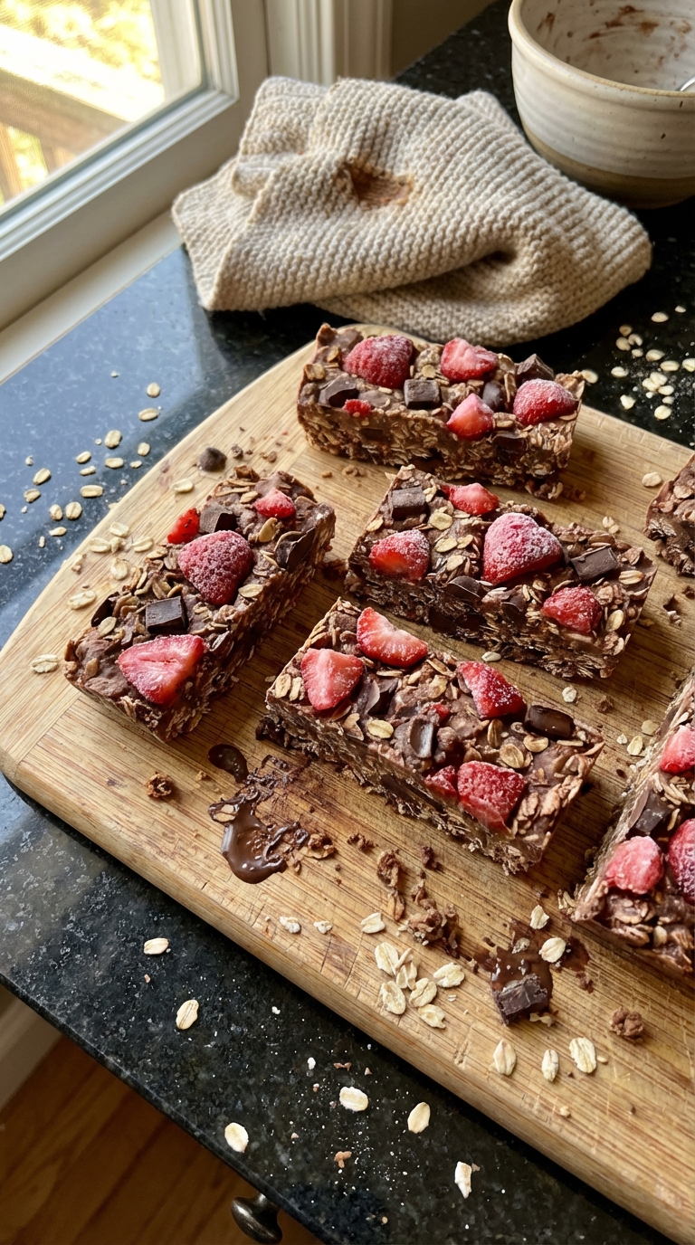 Frozen Chocolate Strawberry Granola Bars