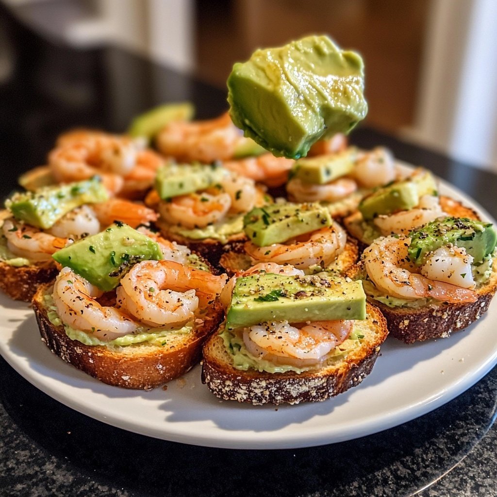Garlic Shrimp Crostini with Avocado