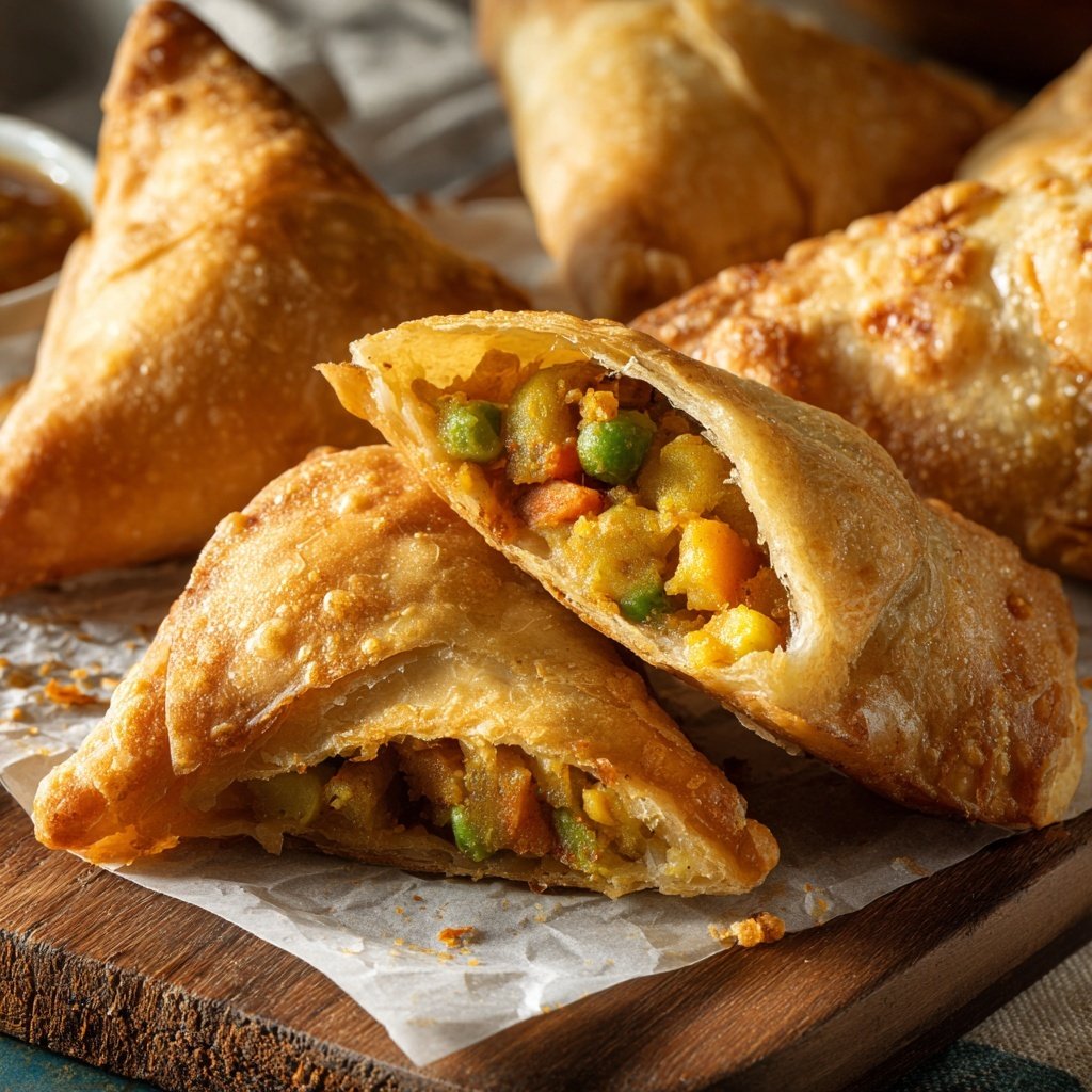 Savory Veggie Samosas with Sauce