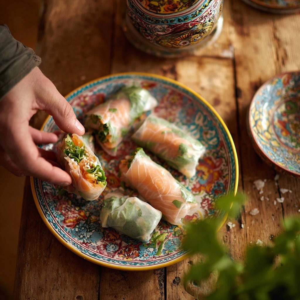 Salmon and Rice Paper Rolls