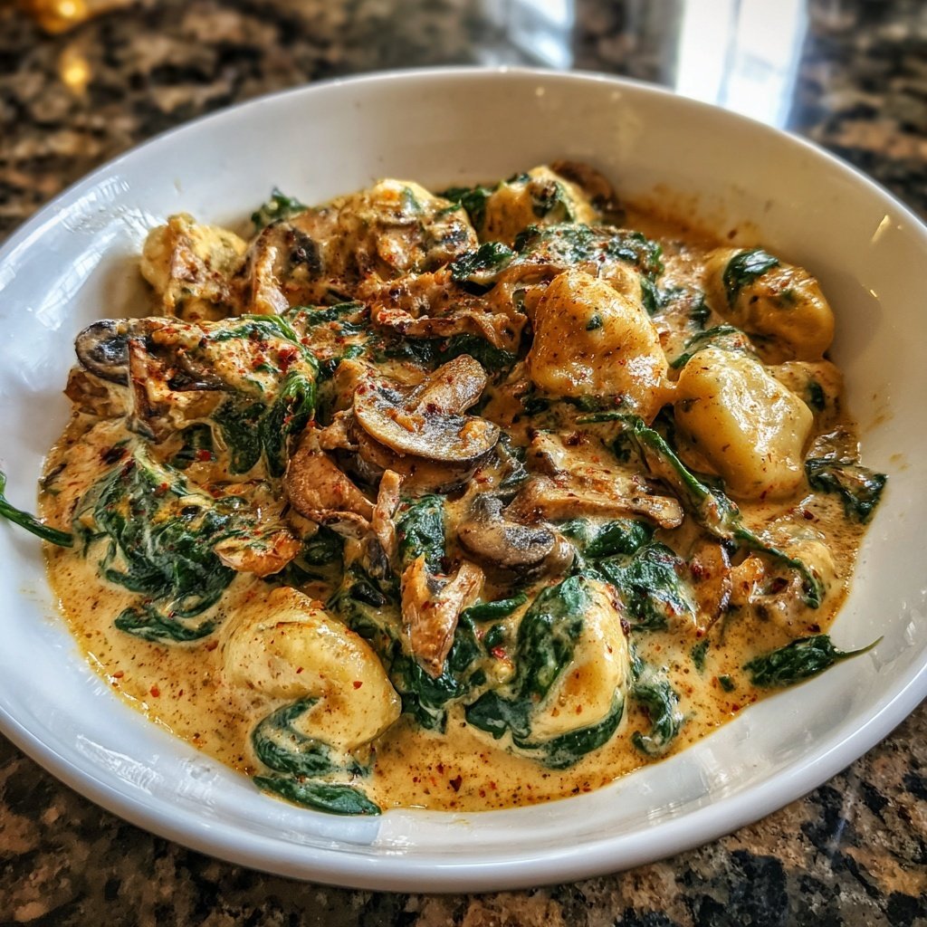 Spinach & Mushroom Gnocchi w/ Garlic Smoked Paprika Sauce