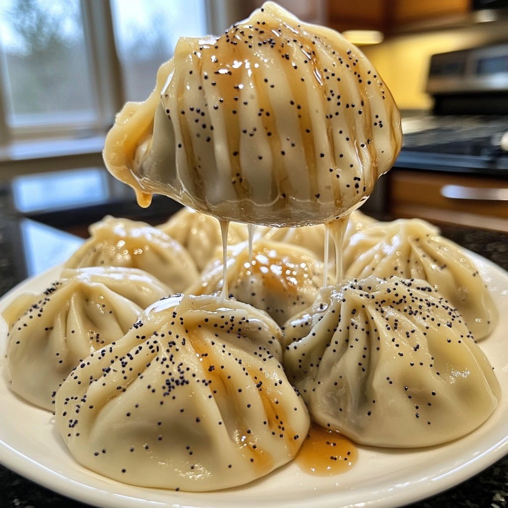 Steamed Dumplings with Vanilla Sauce and Poppy Seeds